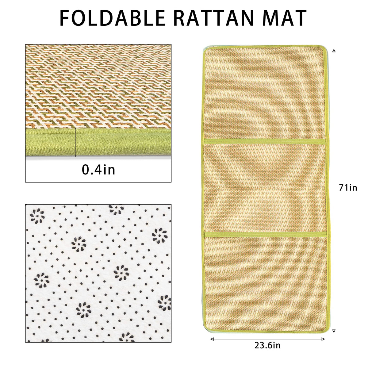 Japanese Tatami Mat Foldable Floor Mats Non (24" x 71" / Green)