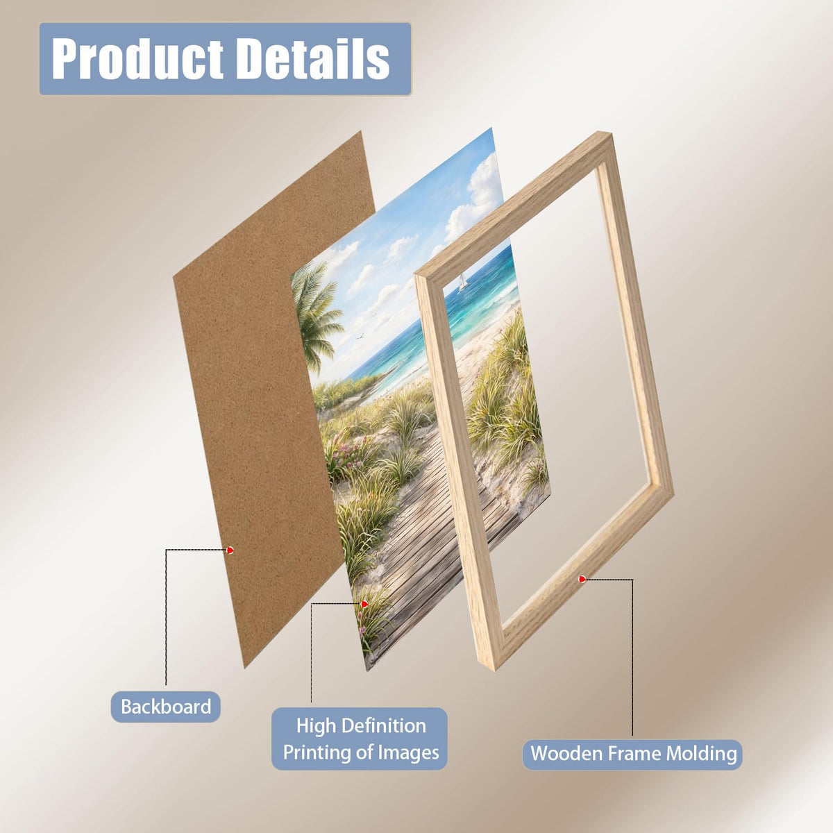 3Pcs Framed Beach Themed Art Canvas Painting Coastal Poster Ocean Image Tropical Palm Tree Print Seaside Gallery Wall Decoration Living Room Bedroom Bathroom 12x16 Inches Ready To Hang (Beach Scenery - 1 / 12x16in)