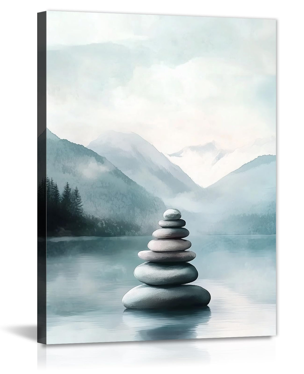 Zen Stones Canvas Wall Art Watercolor Spa Stone Pictures Minimalist Mountain Nature Scene Painting Zen Meditation Calming Home Decor Ready to Hang (Artwork-4 / 20L" x 16W")