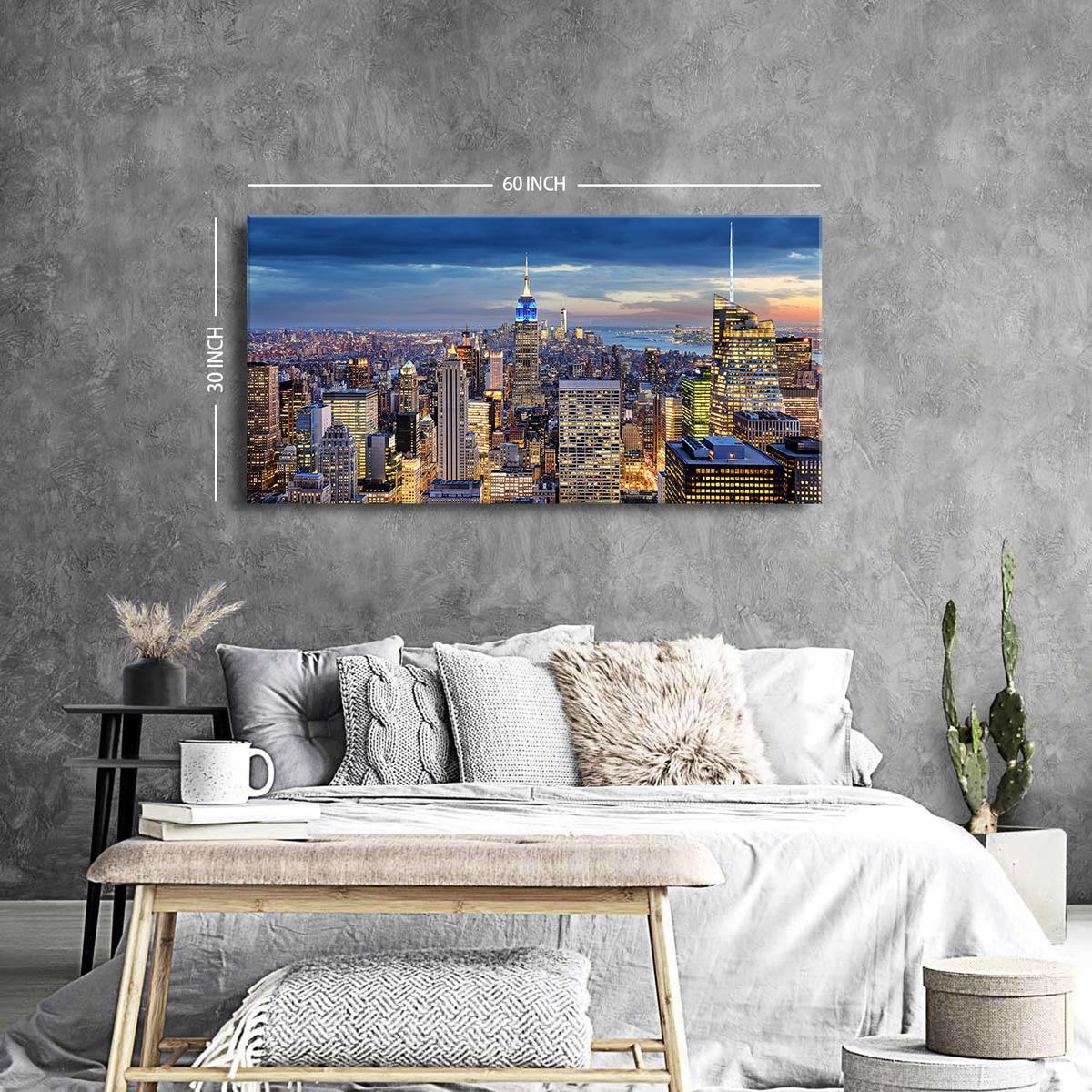 Extra Large New York City Wall Art NYC Skyline Office Wall Decor Sunset Manhattan Skyline Canvas Prints Modern Skyscraper Cityscape Pictures Artwork for Living Room Bedroom Home Decoration 30x60" (60"L x 30"W / NewYork)