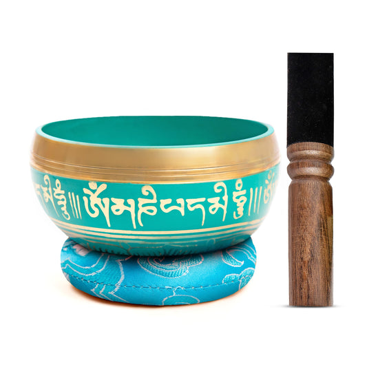 Tibetan Singing Bowl Set Brass (Turquoise)