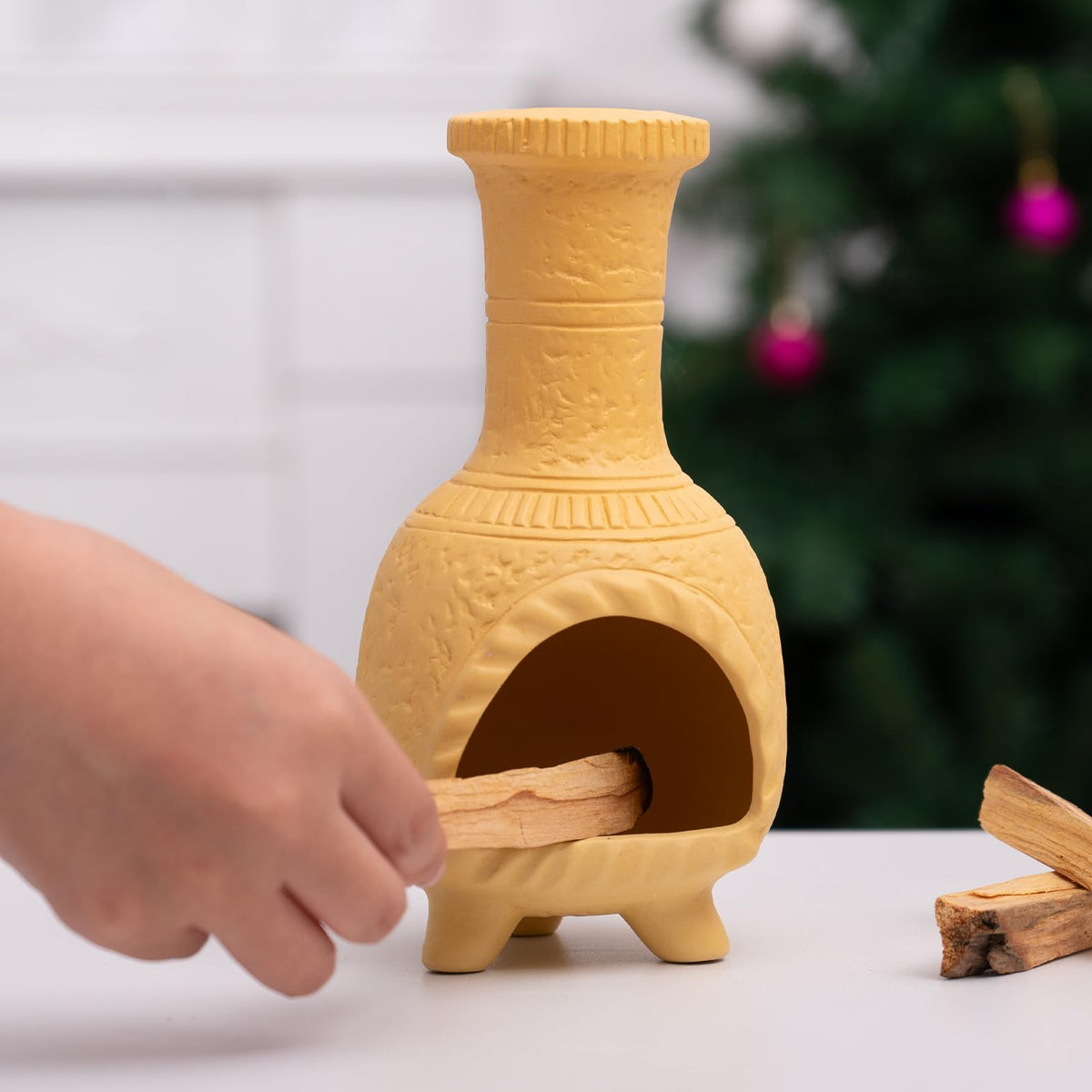 Ceramic Mini Chiminea Palo Santo Burner (Mexican Palo Santo Holde-yellow)