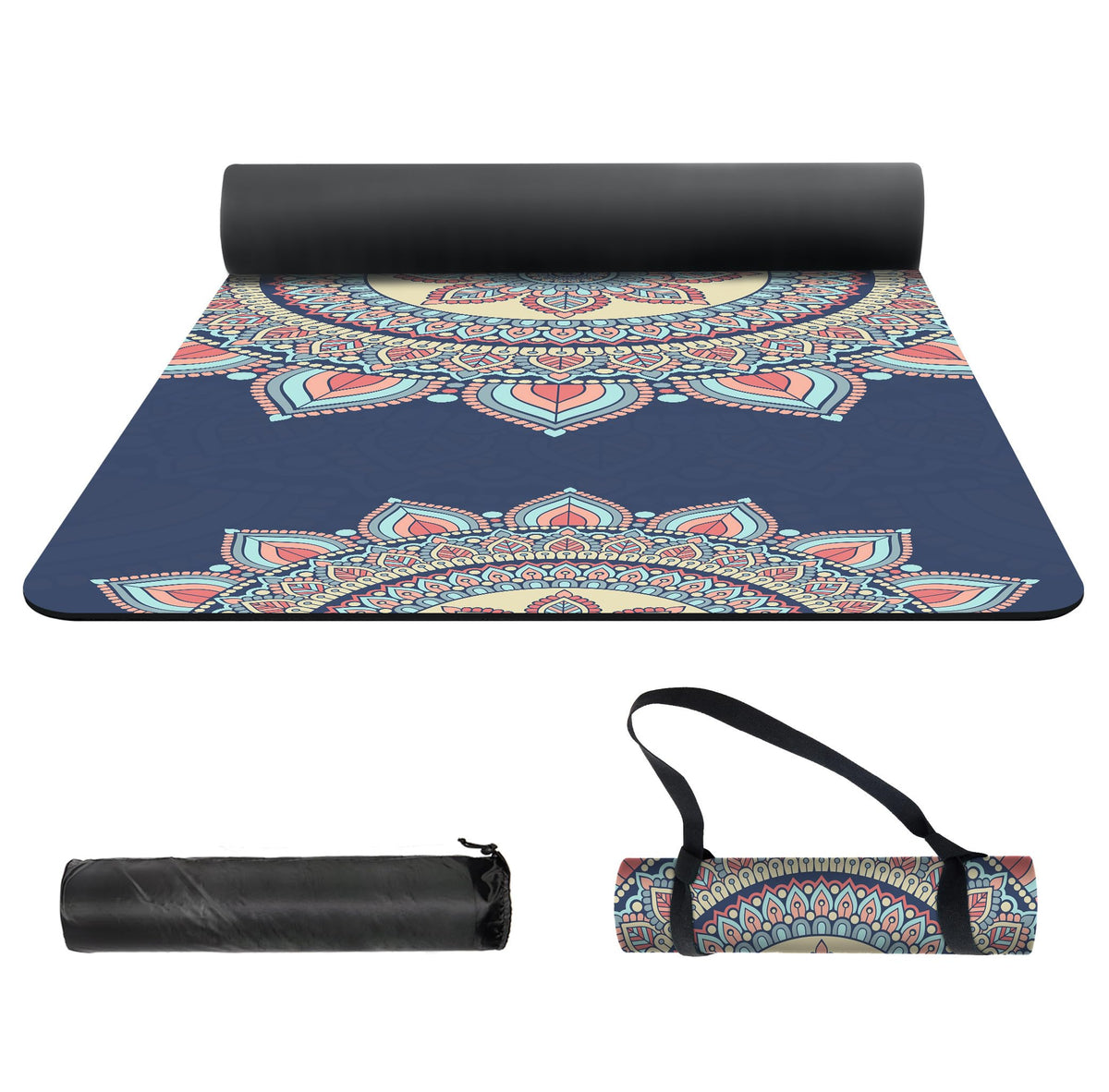 Yoga Mat Print Extra Thick TPE Non Slip Fitness Exercise Mat with Carrying Bag (Lotus)