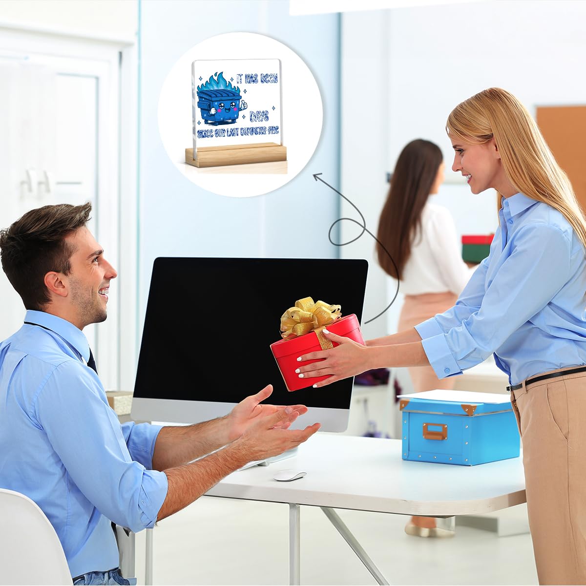 Dumpster Fire Desk Accessories Funny Office Decor Blue Accessories Funny Office Gifts It Has Been Days DIY Acrylic Sign for Home Bedroom Living Room (Blue It Has Been Days Since Our Last Dumpster Fire / Wooden base acrylic with a pen)
