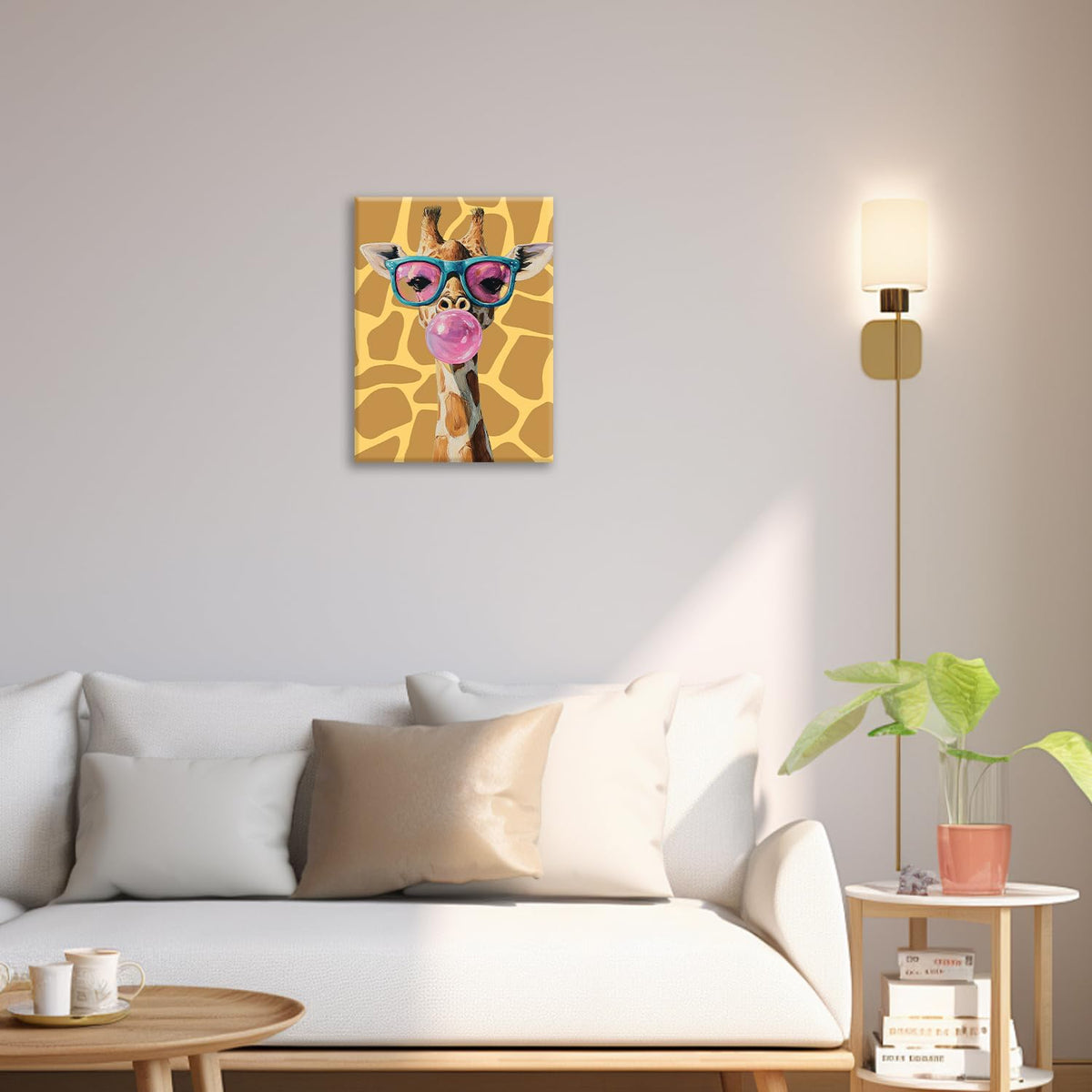 Funny Giraffe Canvas Wall Art Animal Print Painting Framed ArtWork 20"x24" (Funny Giraffe / 24"L x 20"W)