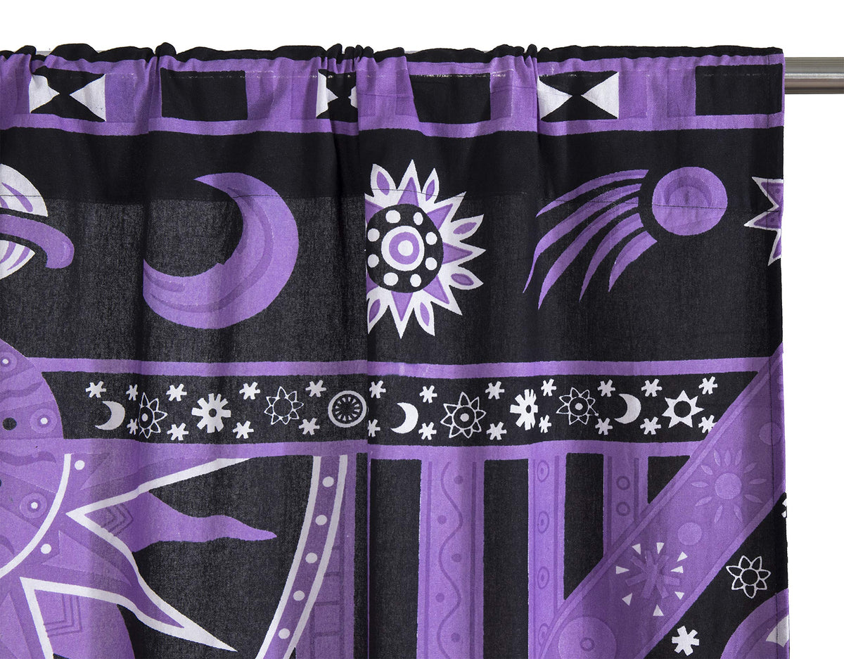 Indian Burning Sun Hippie Mandala Window Curtains (25"W x 74"L (Pack of 2) / Purple)
