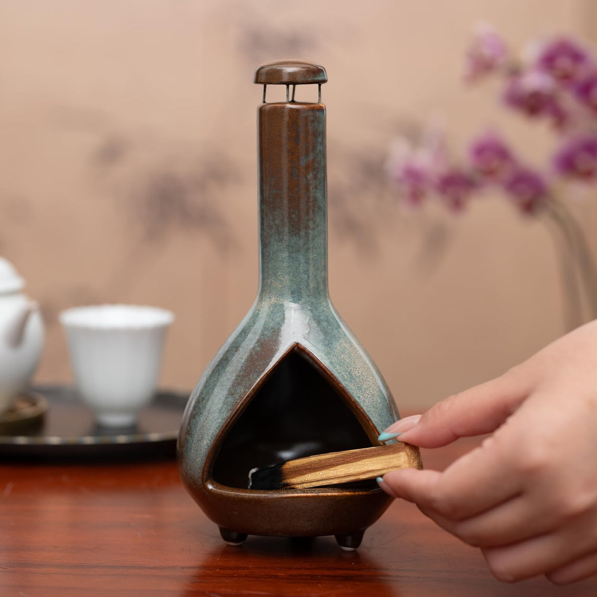 Handmade Ceramic Sage Holder (Furnace Wire Palo-army Green)