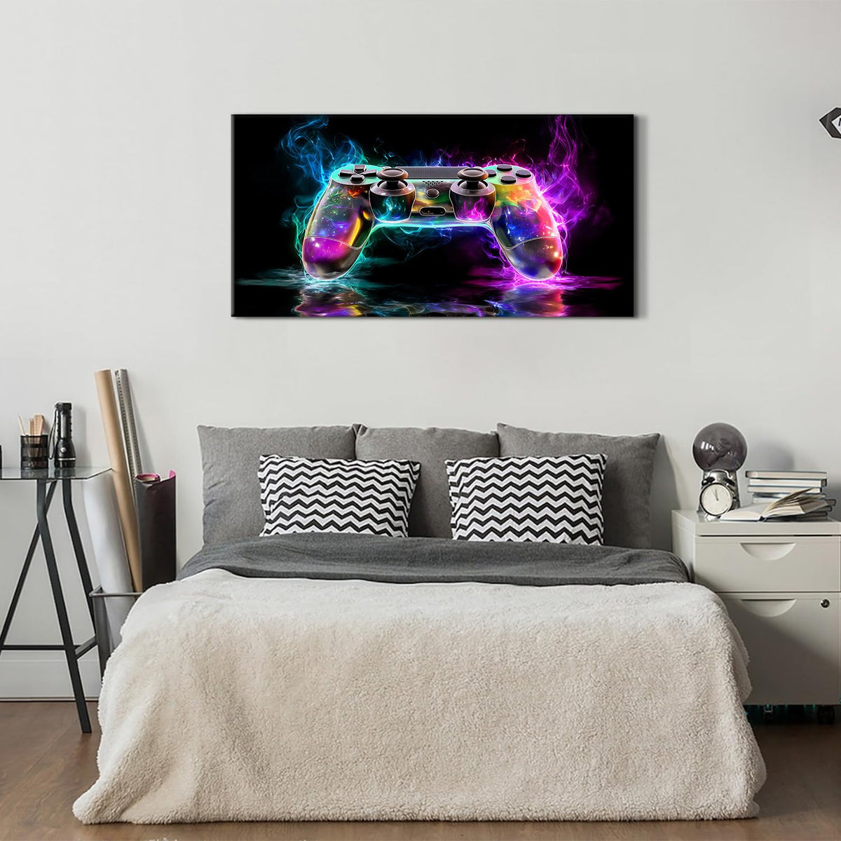 Gamepad Canvas Wall Art Teen Boys Playroom Picture Gamer Themed Wall Decor Colorful Game Painting Accessories Cool Pop Poster Prints Cyberpunk Artwork Gamers Bedroom Living Room Home Decoration 24x48” (48"L x 24"W / Game)