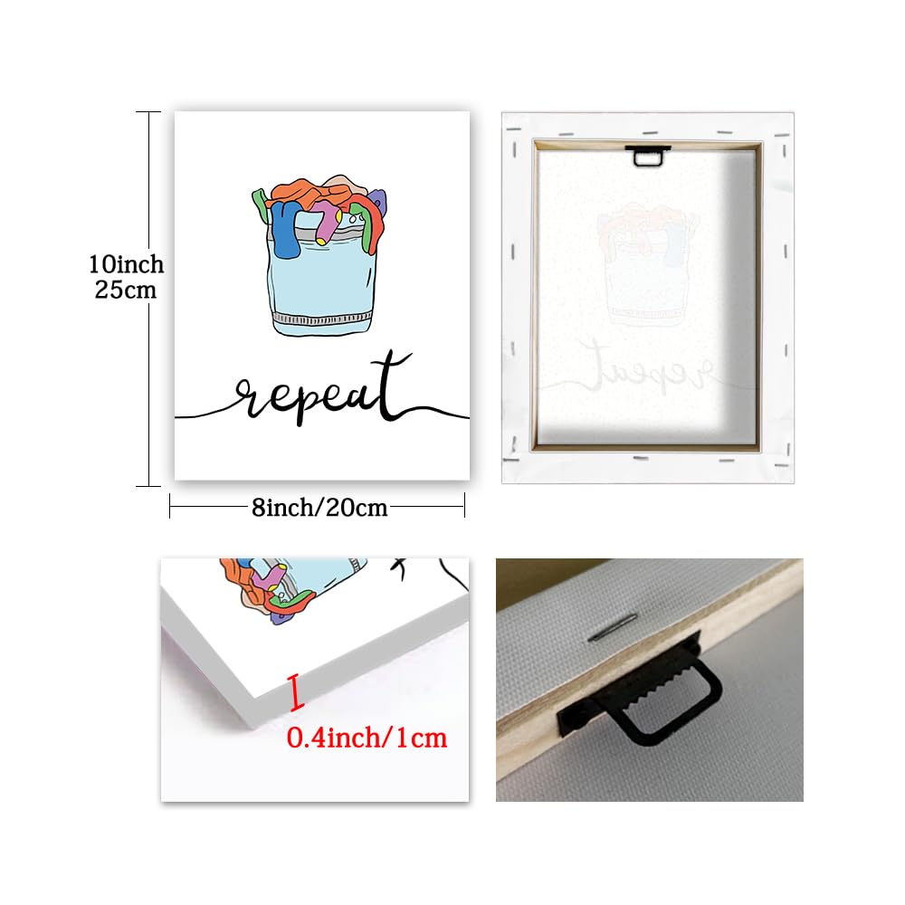 Laundry Room Wall Decor Watercolor Wall Art Canvas Set of 4 (8x10 Framed Laundry Room Wall Decor)