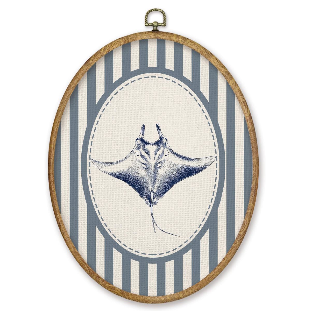Blue Coastal Beach Manta Ray Fish Oval Wall Art Decor (Color050)