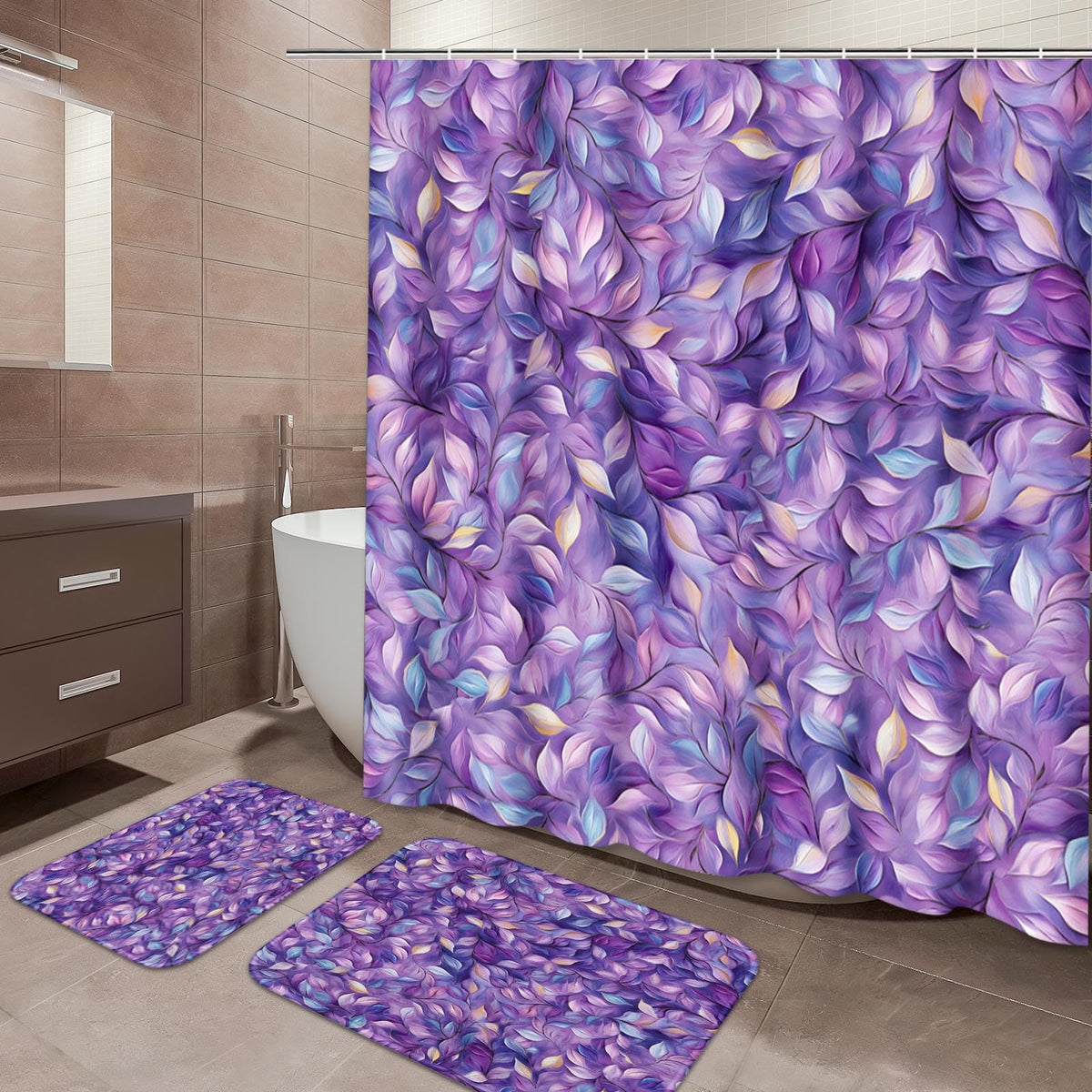 Bathroom Set of 3 (Purple Plant Leaves)
