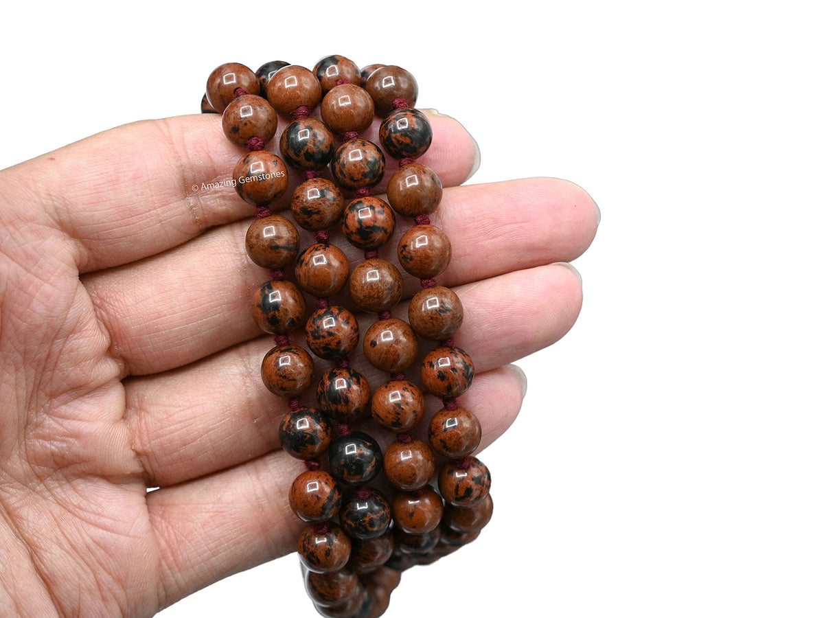 Mahogany Obsidian Buddhist Prayer Beads Japa Mala with 108 Meditation Beads (Hand Knotted / Mahogany Obsidian)