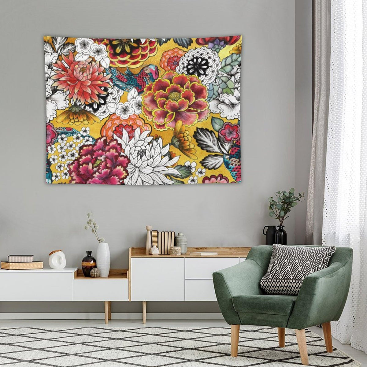 Boho Floral Tapestry Wall Hanging Bohemian Colorful Flowers Print Mandala Tapestries Home Decor for Living Room Bedroom Apartment Farmhouse Dorm 30"x40" (30"L x 40"W / Mandala-32)