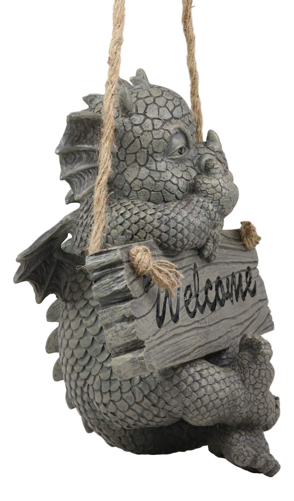 Ebros Whimsical Jute Strings Hanging Welcome Garden Dragon Picking Nose Statue Cute Wyrmling Figurine Dungeons and Dragons Mythical Fantasy Sculpture Guest Greeter Tree Branch Hanger Patio Decor (Rope Hanging Welcome Dragon)
