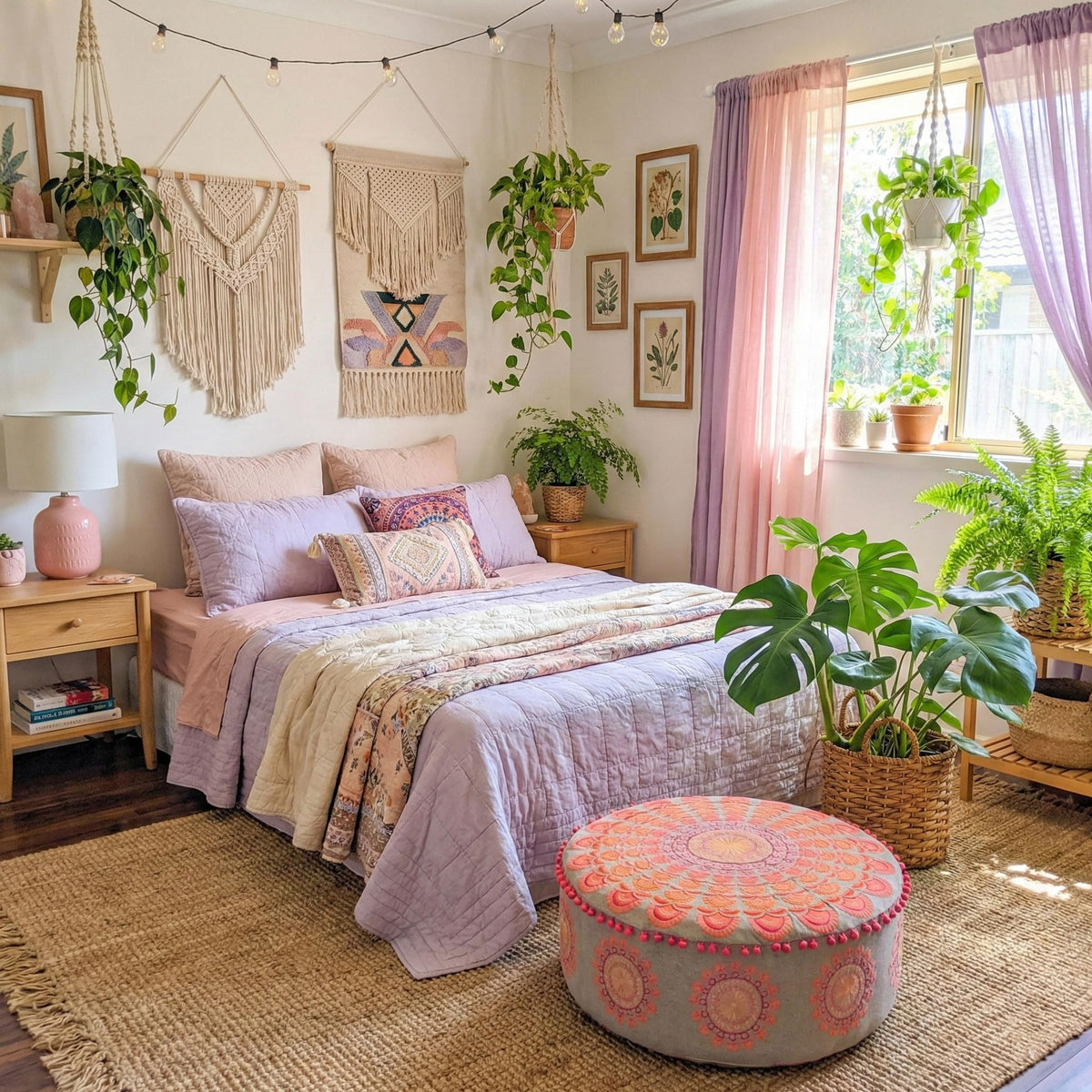 Large Boho Pouf Cushion Cover Pink Round Floor Pillow Luxury Kids Room Décor Cotton Pouf Ottoman Cushion for Meditation Yoga (Pouf Cover / Pink Peacock)