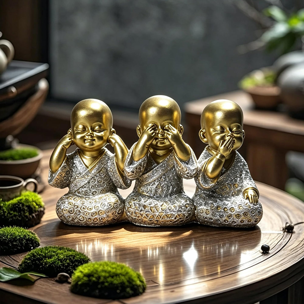 Golden Monks Resin Buddha Statue Small (Golden Three Wise Buddha Statue)