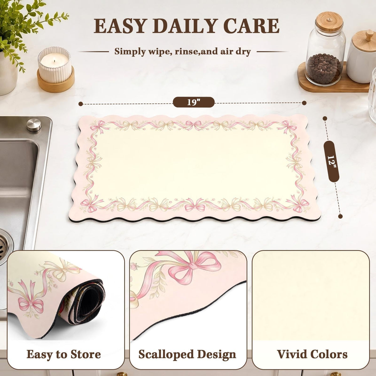 Scalloped Dish Drying Mat 2 (Coquette Bows / 12x19 inch)