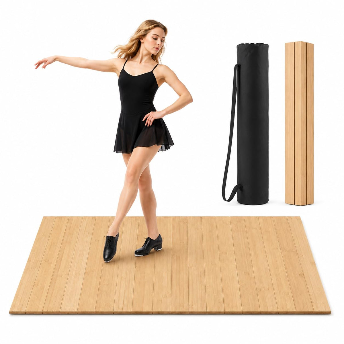4x3.2 Ft Tap Dance Floor Tap Board for Tap Dancing Foldable Bamboo (wood tone)