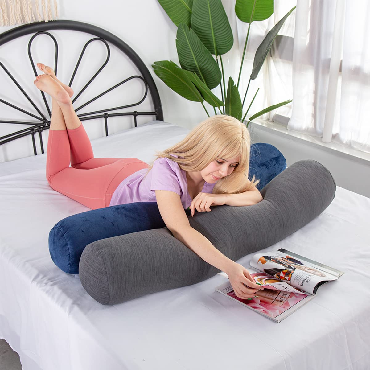 Body Pillow Bolster Pillow with Cooling Cover (Cooling Grey / 35 inch)