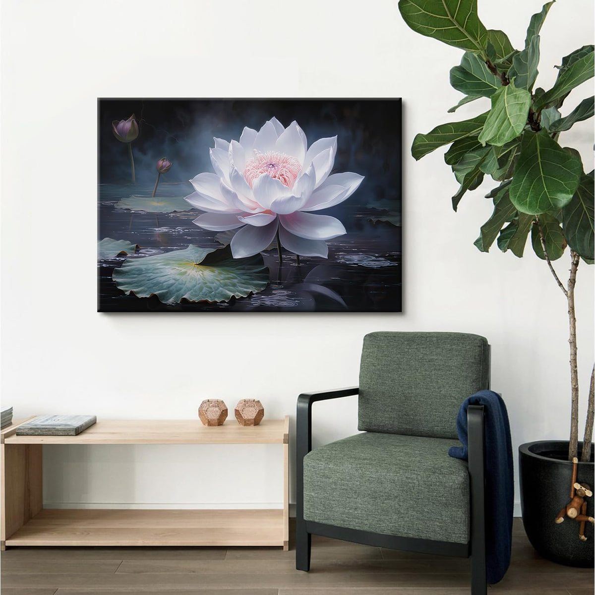 Lotu Flower Picture Wall Art Blossom Lotus Canvas Print Artwork Poster For Home Living Room Bedroom Decoration Ready to Hang (Lotus 06 / 36"L x 24"W)