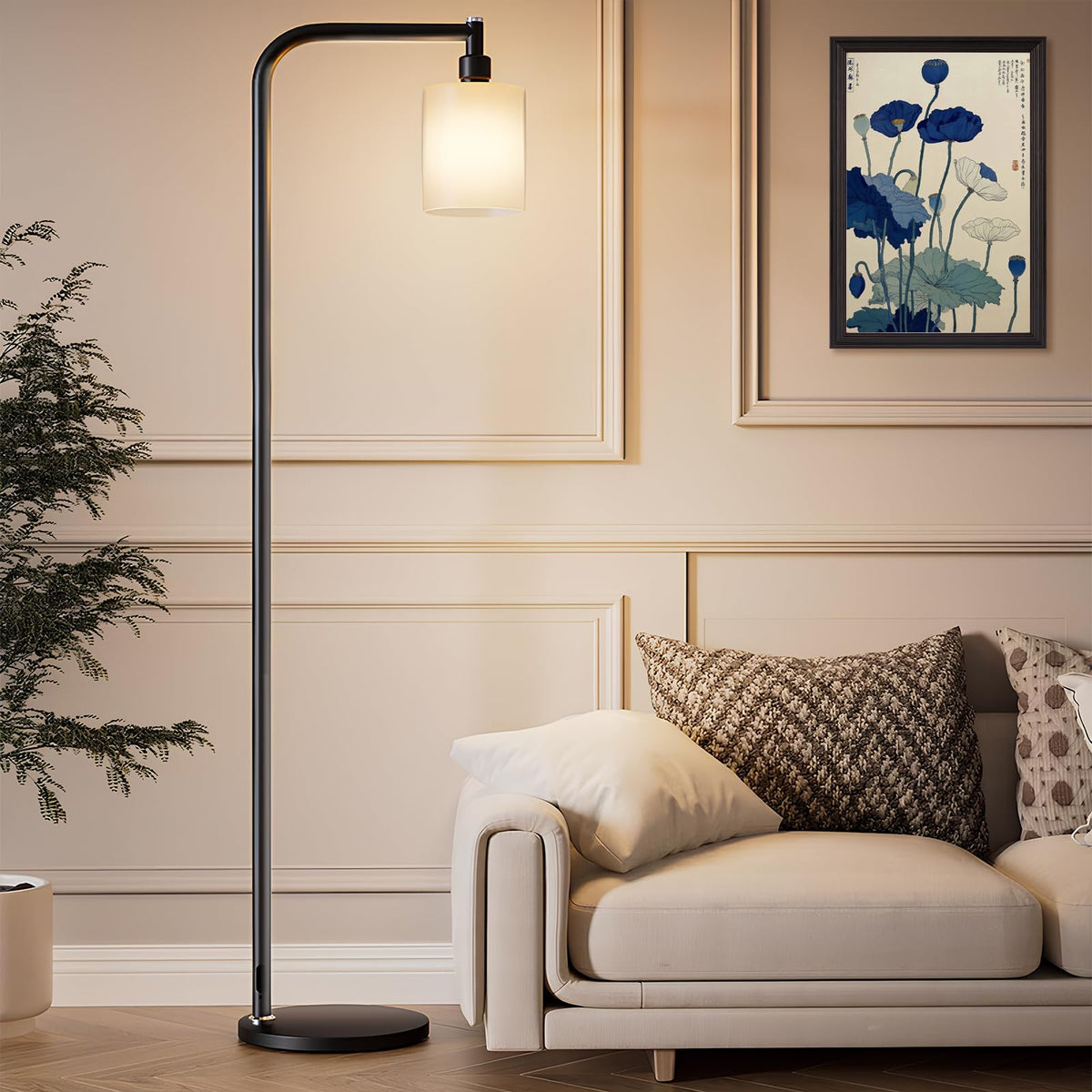 Japanese Indigo Blue Poppy Canvas Wall Art Vintag Ukiyo (Black 07 / 24"L x 36"W)