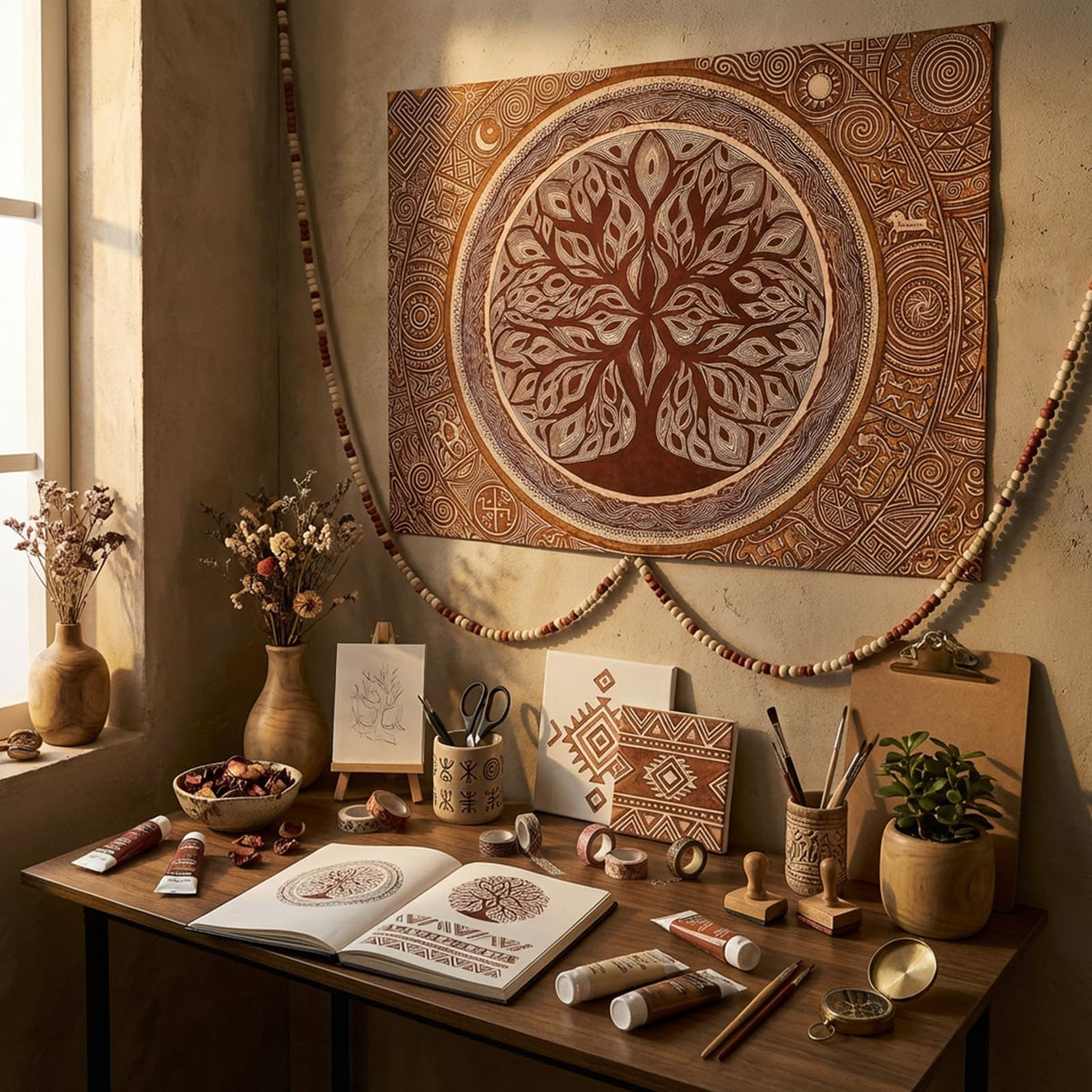 Tapestry Celtic Tree of Life Tapestries Mythological Tribal Tapestries Rustic Folk Art Wall Tapestry Bedroom Dormitory Living Room Decoration 80"x60" (80"L x 60"W / Brown)