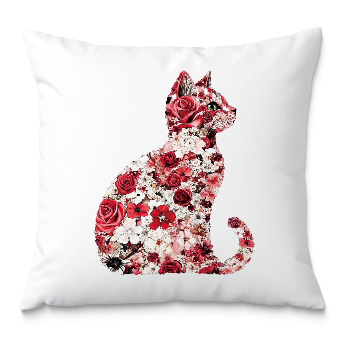 Red and White Floral Cat Pillow Covers 18x18 (Style19)