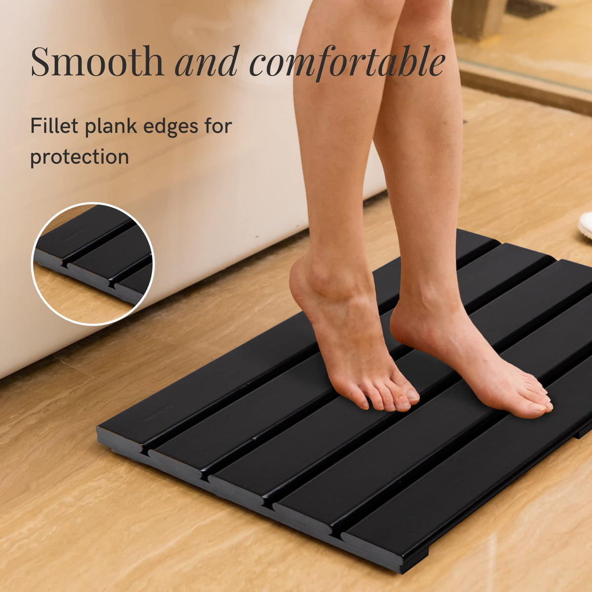 Bamboo Bath Mat (Black / 19.7" x 13" (Rectangular))
