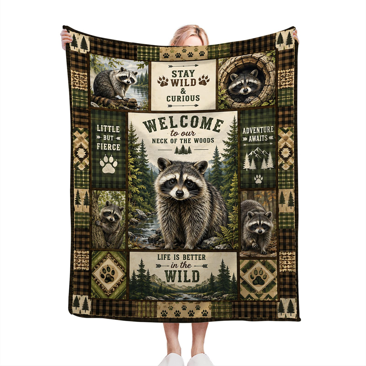 Raccoon Blanket Woodland Animal Camping Gifts Throw Blanket 40"X50" (40"x50" / Raccoon)