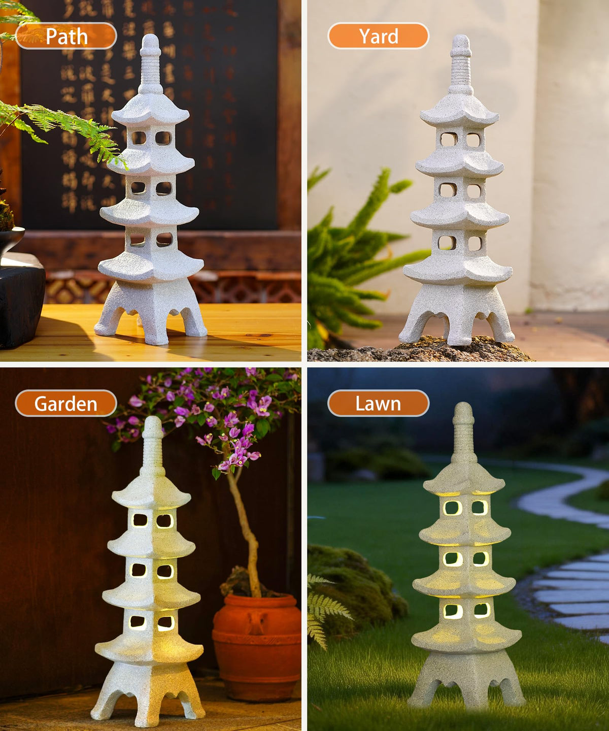 Solar Pagoda Garden Statues (65cm Gray)