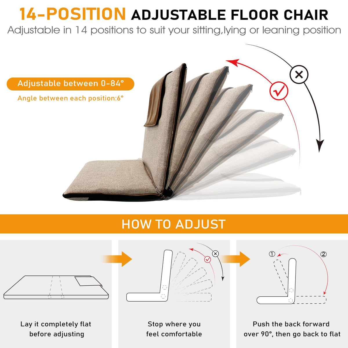 Floor Chair with Back Support Foldable Meditation Seat (Glossy Brown)