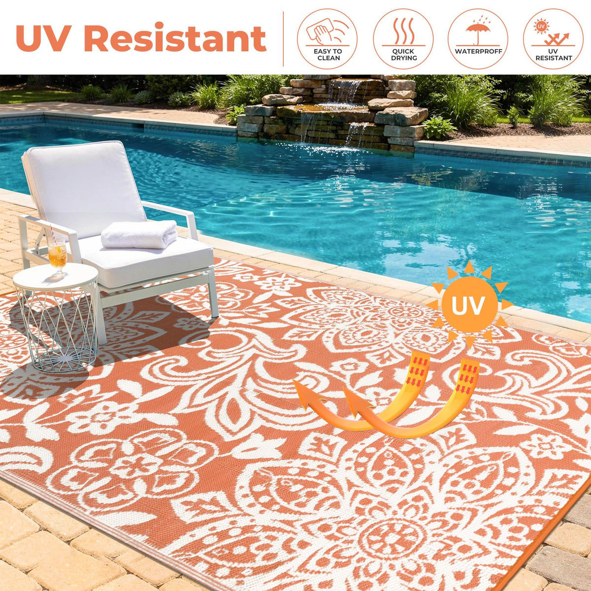 Waterproof Outdoor Rug 6' x 9' (Orange / 6' x 9')