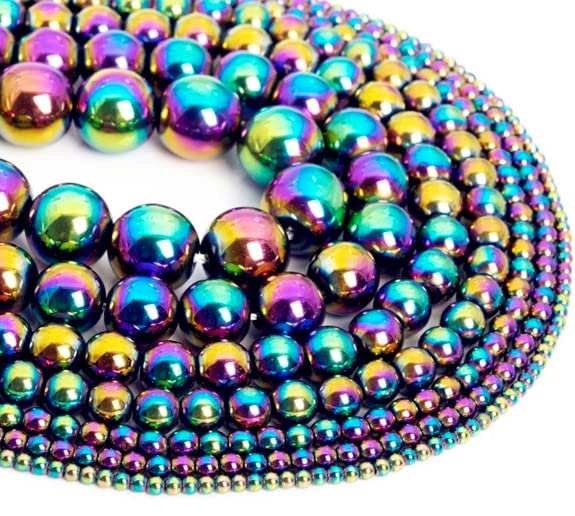 108 Pcs Rainbow Hematite Gemstone Beads for Jewelry Making 8 MM Hematite Gemstones Loose Stone Beads (Rainbow Hematite / 8MM, 108pcs)