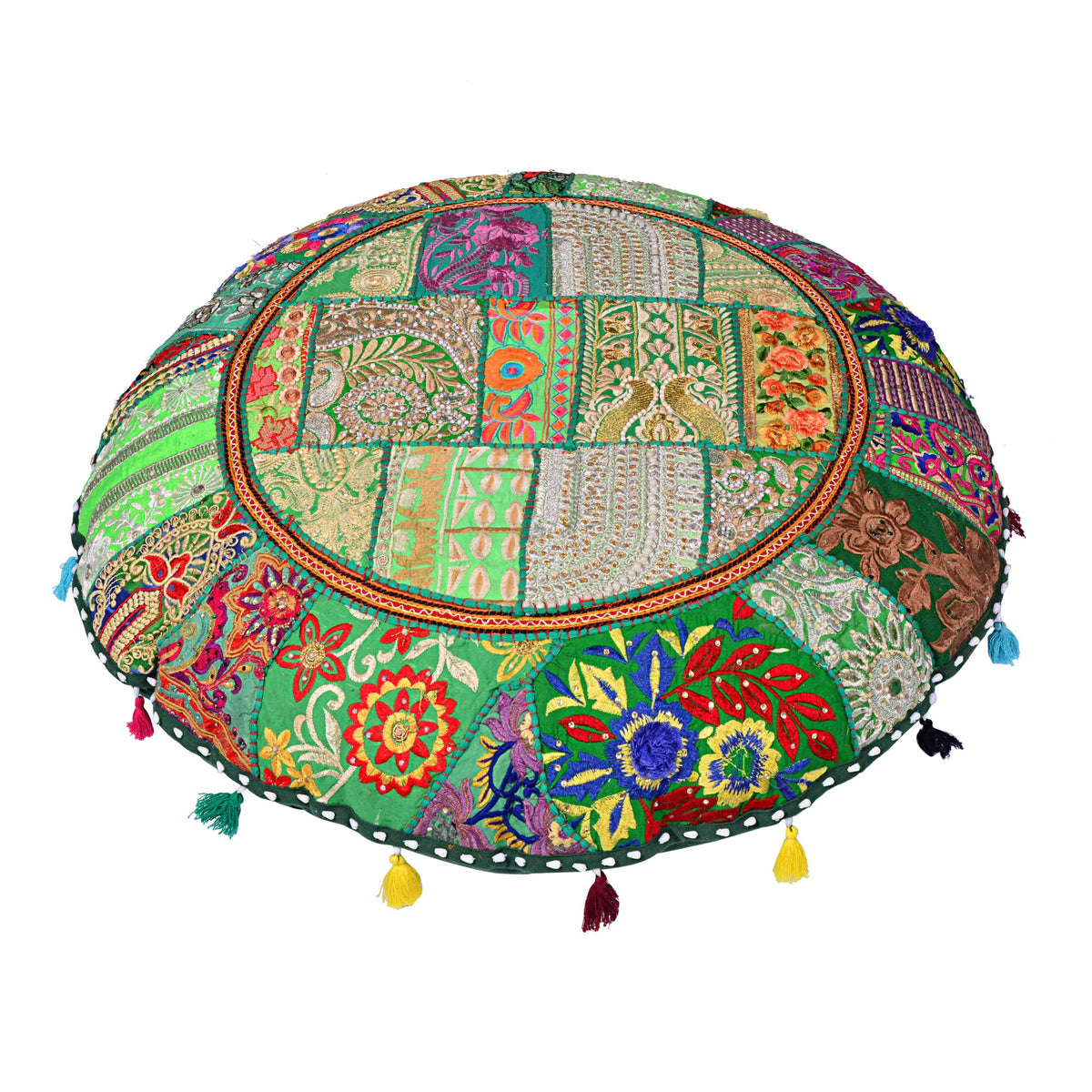 Rajasthani Handmade Colorful Decorative Floor Pillow Cover Meditation Patchwork Patchwork Cushion Seating Accent Boho Chic Indian Handmade Cover ONLY (Green)