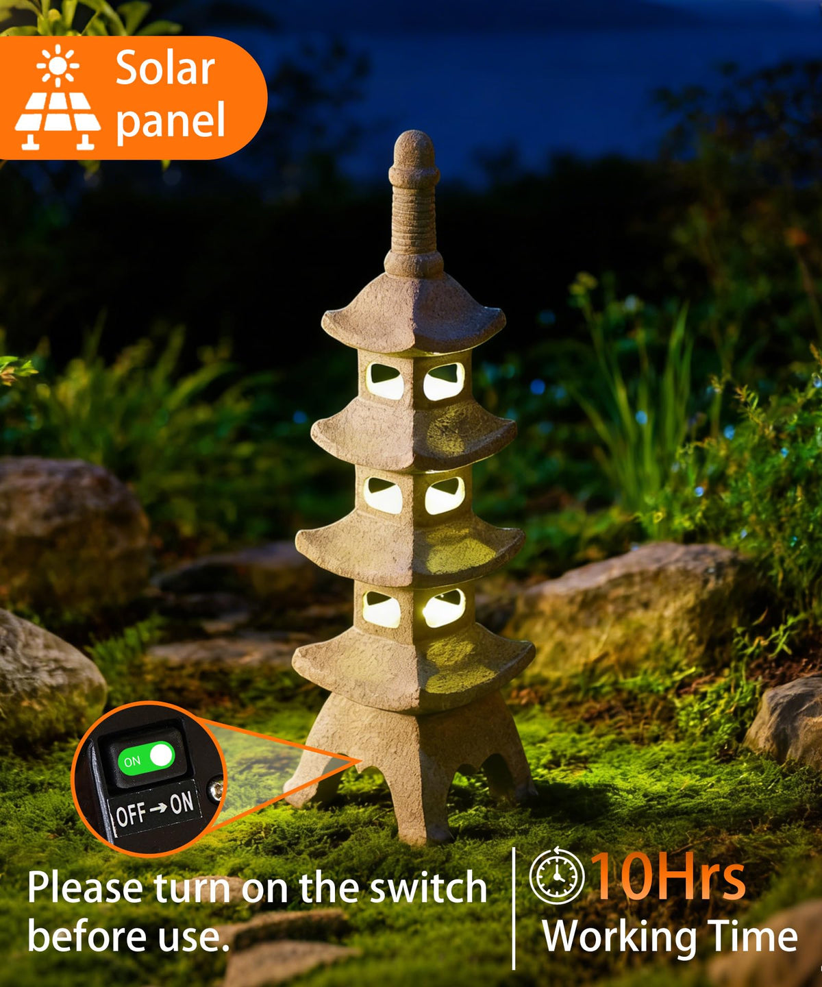 Solar Pagoda Garden Statues (65cm Gray)