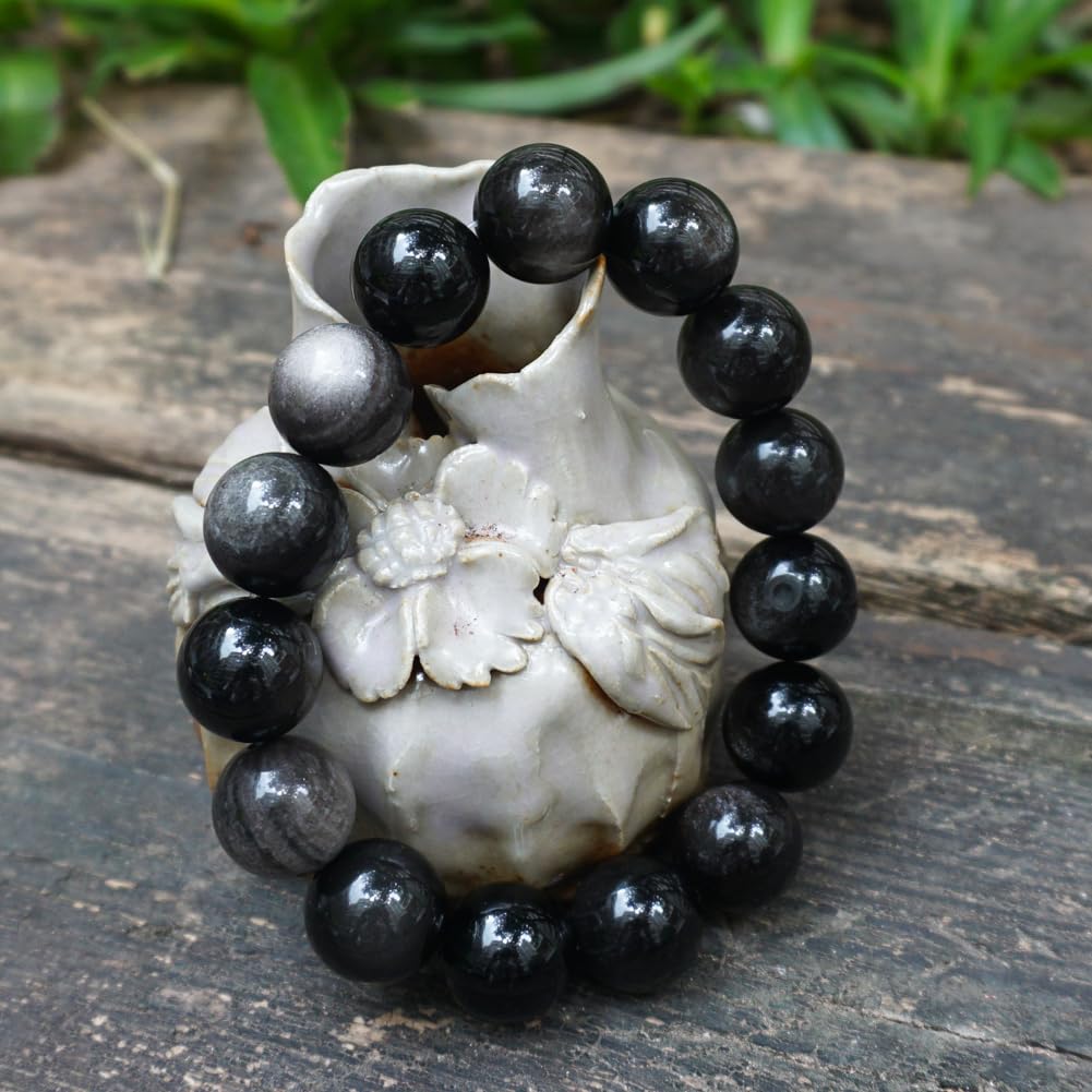 14mm Silver Obsidian Crystal Bracelet (14mm Silver Obsidian Crystal Bracelet)