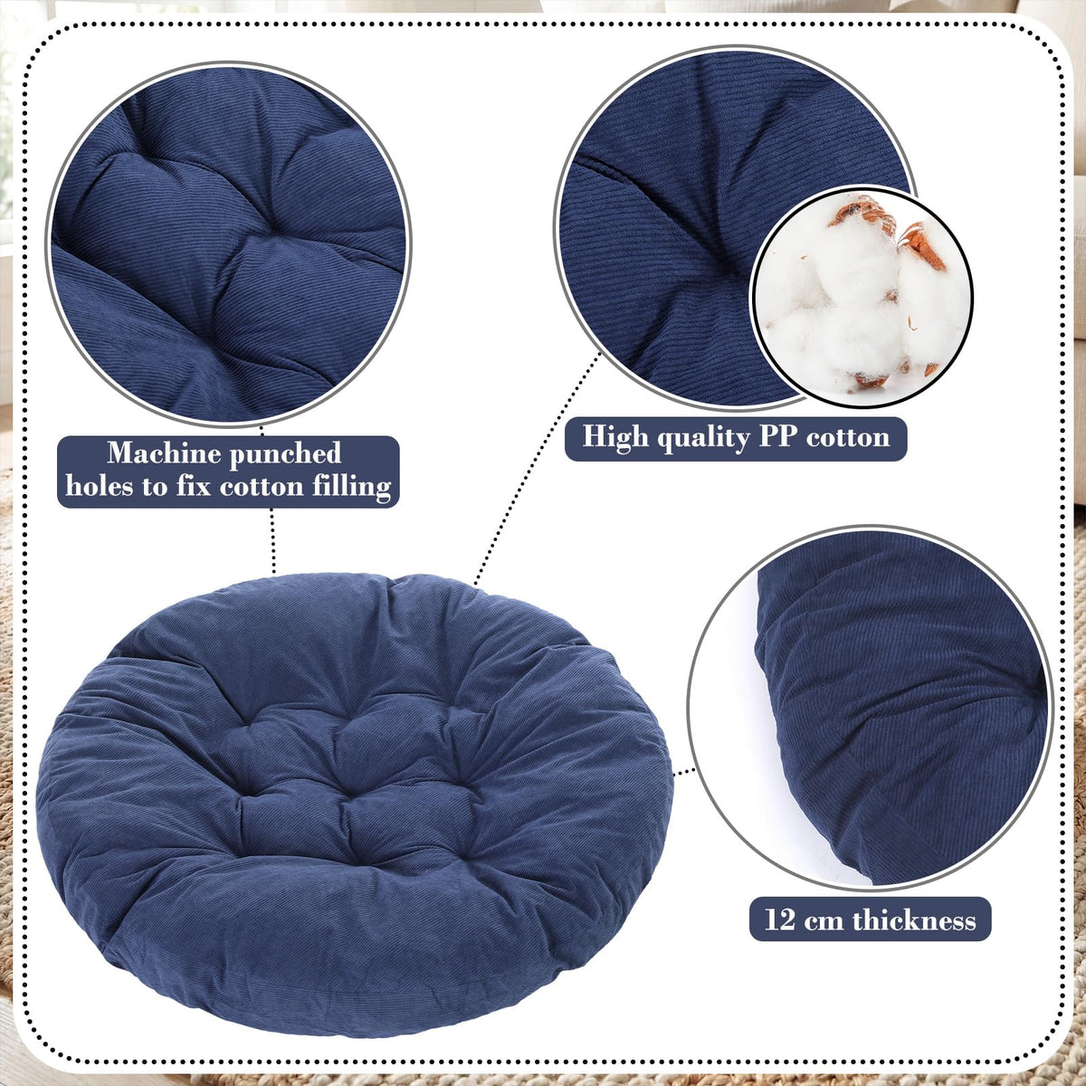 35in Extra Large Round Floor Pillow for Adults (Dark Blue / Classic)
