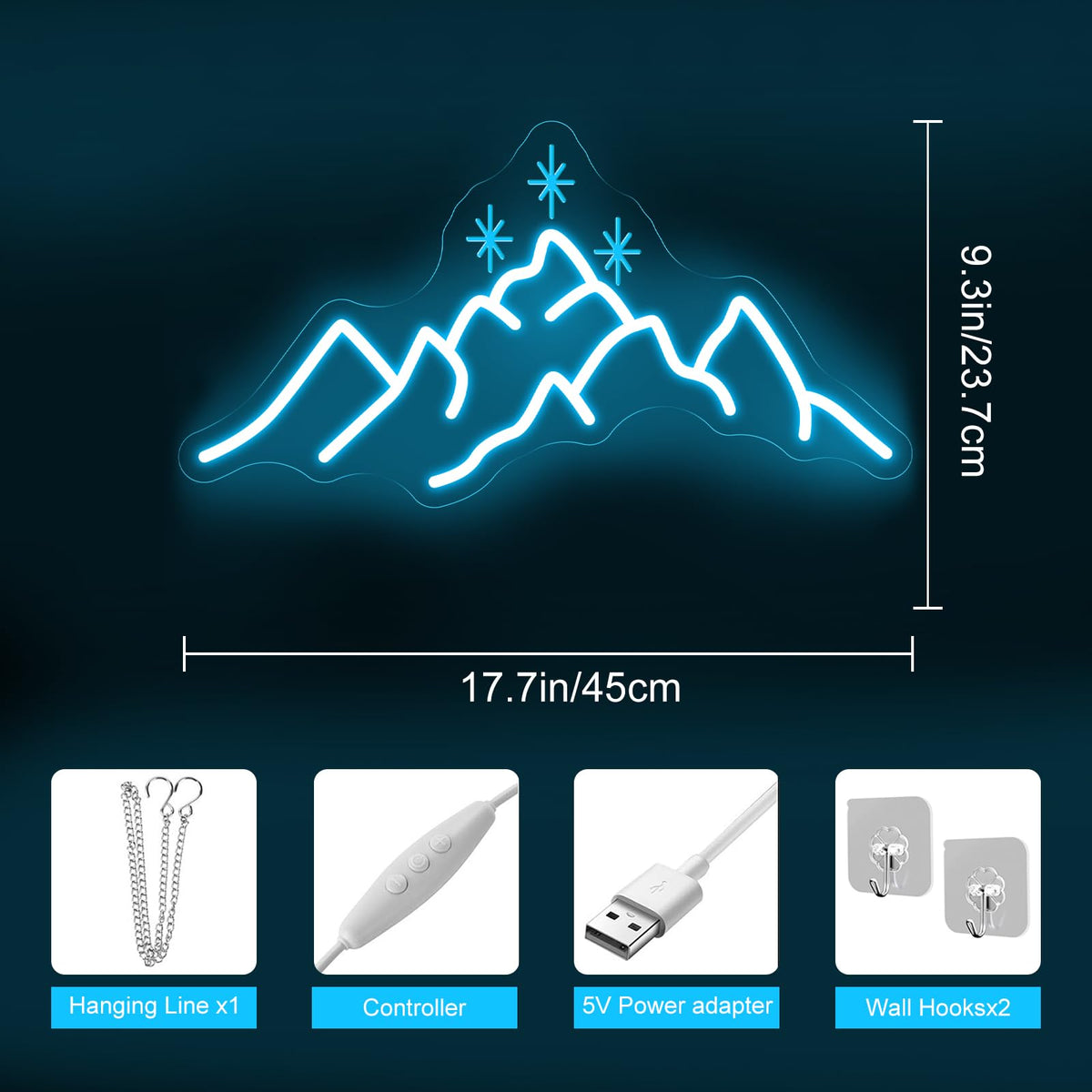 ACOTAR Neon Sign Mountain With Star LED Light Book Lover Gift (Mountain Star-Ice Blue)