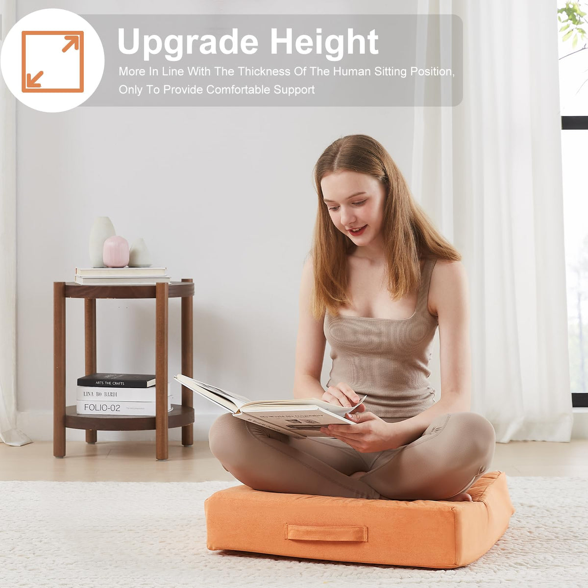2 Pcs High Density Foam Floor Pillow (Orange / 2 Counts)