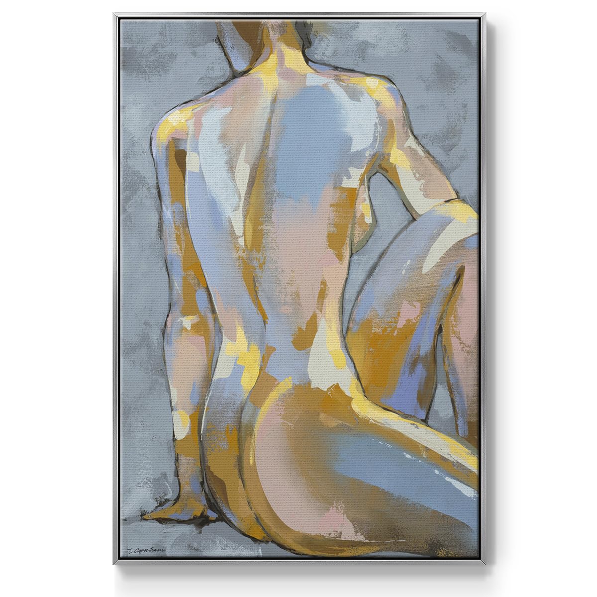 Canvas Glam Wall Art Home Paintings & Prints Elegant Lady Posing Portrait Abstract Silver Floater Frame Decorations for Office Kitchen Living Room (37"L x 25"W / Grey Maiden II)