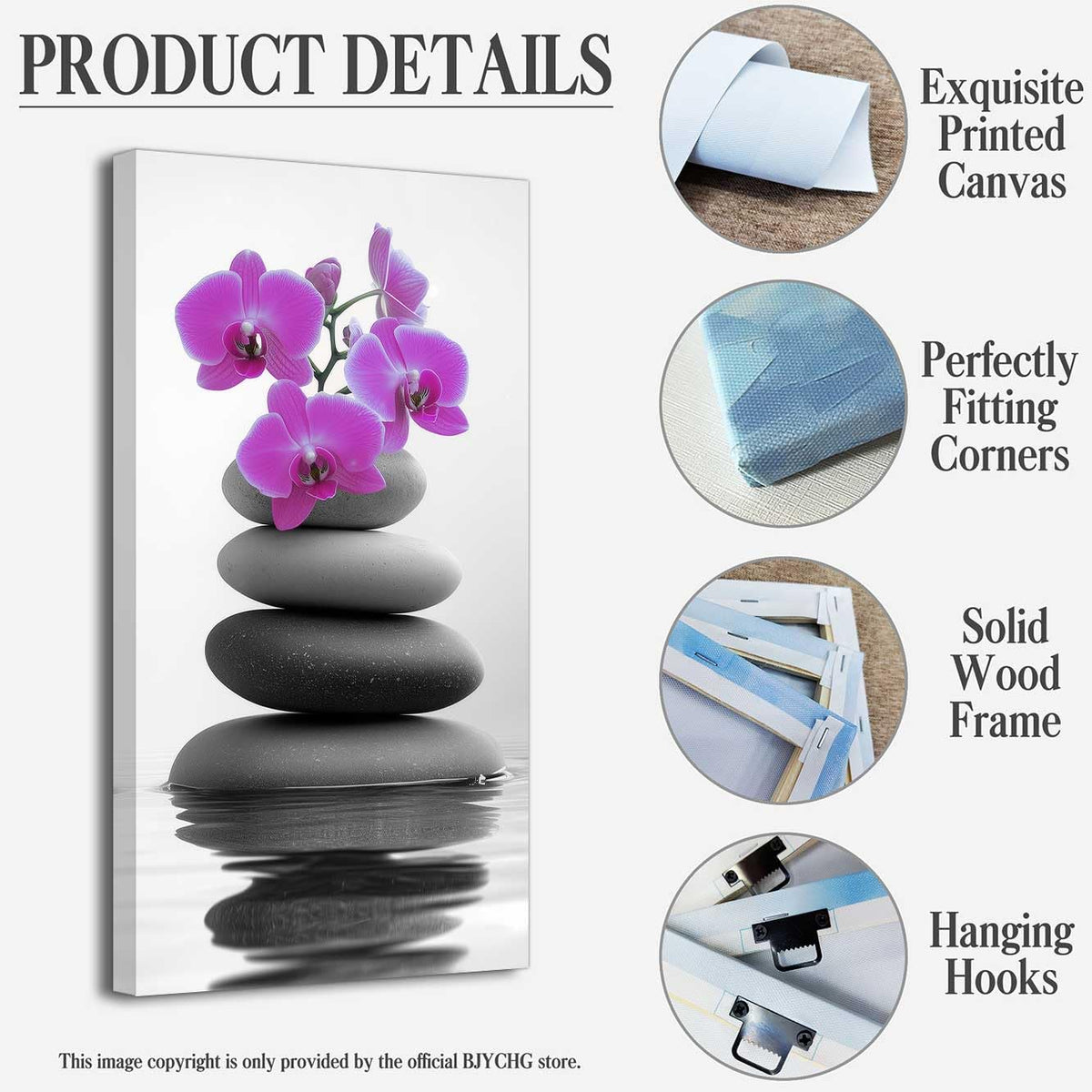 Black and White Bathroom Pictures Zen Wall Art Stone Orchid on Water Poster Prints Floral Relax Grey Canvas Paintings Office Decor Framed (Pink / 48L" x 24W")