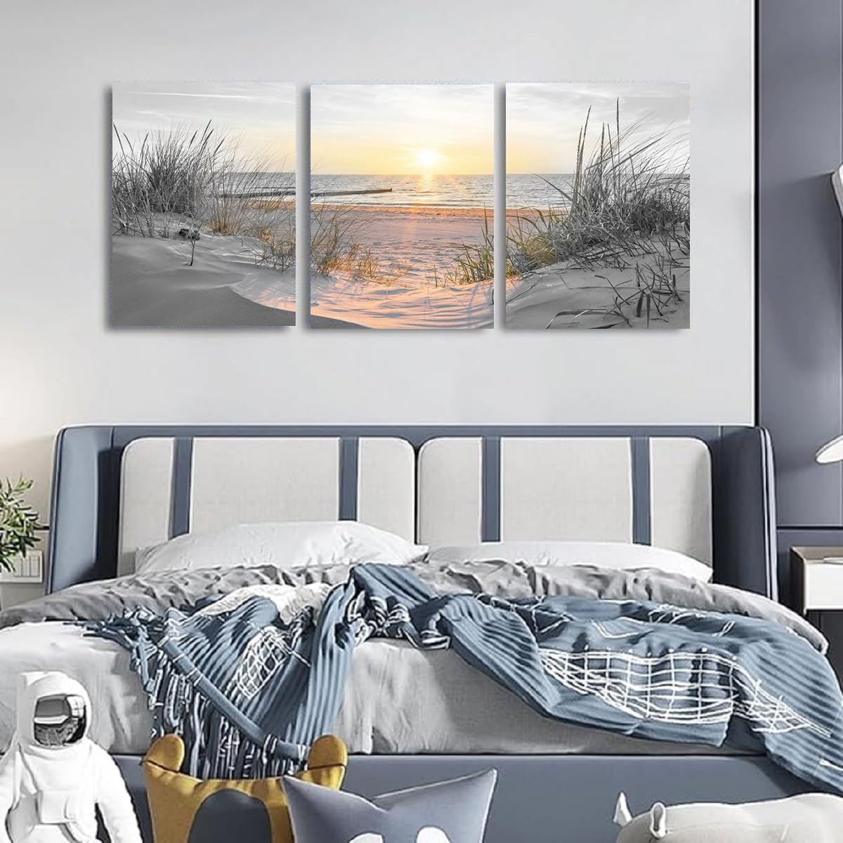 Black and White Bathroom Wall Art Beach Picture Coastal Sunset Prints Ocean Postes for Living Room Decor Bedroom Seascape Artwork Sea Scene Painting Modern Office Decorations (BAsunB-3 / 12"x16"inches x 3 pcs)