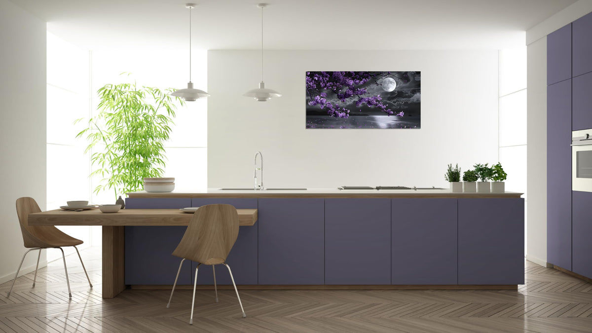 1 Pcs Purple Bedroom Pictures Wall Decor Purple Canvas Art Black and White Sea Night Full Moon Purple Flower Print on Canvas Purple Wall Picture for Room Decor Stretched and Framed 12x24 inch (24"L x 12"W / Purple Flower 10)