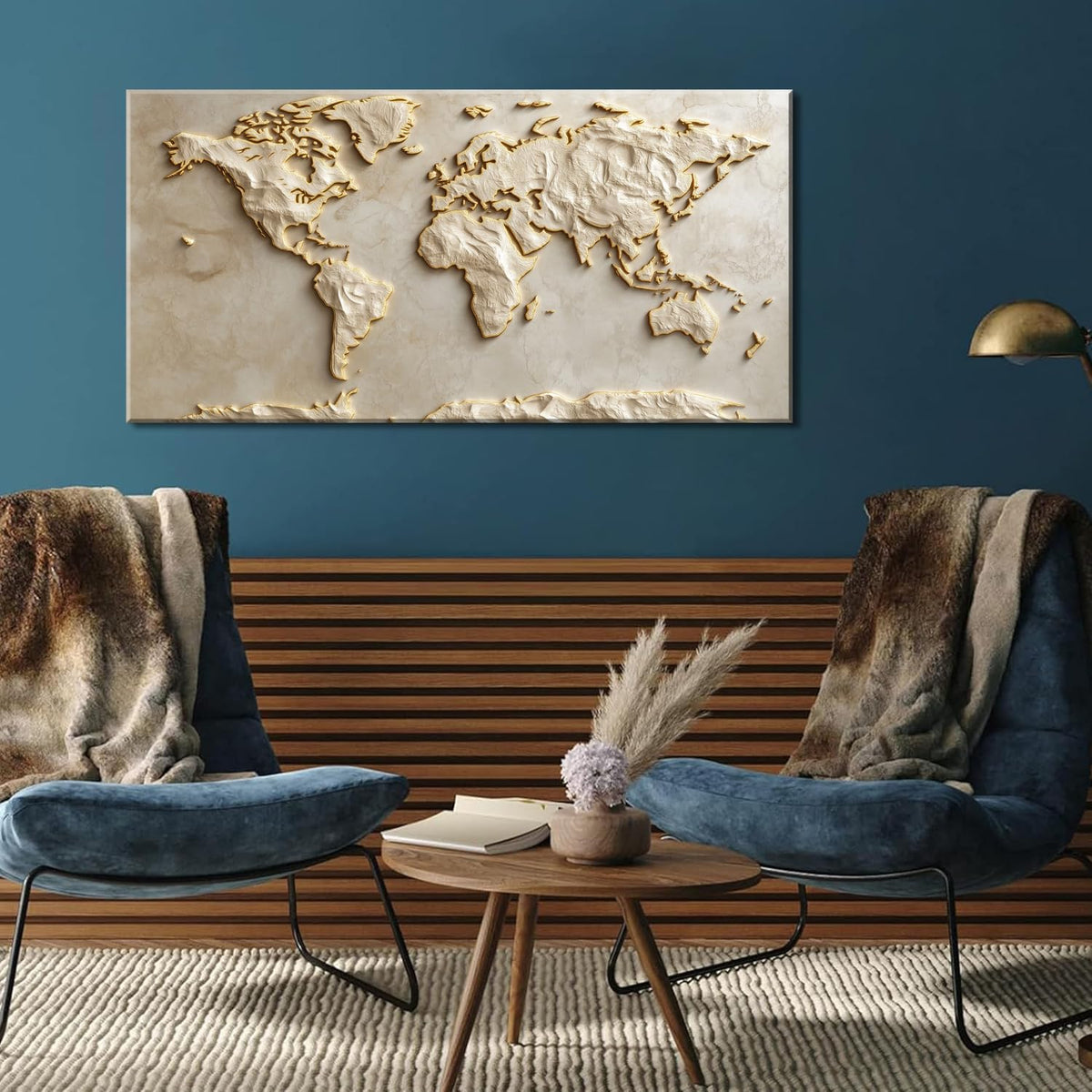 Light Gold World Map Wall Art for Living Room Office Relief (Contemporary / Light Gold World Map Wall Art / 40"L x 20"W)