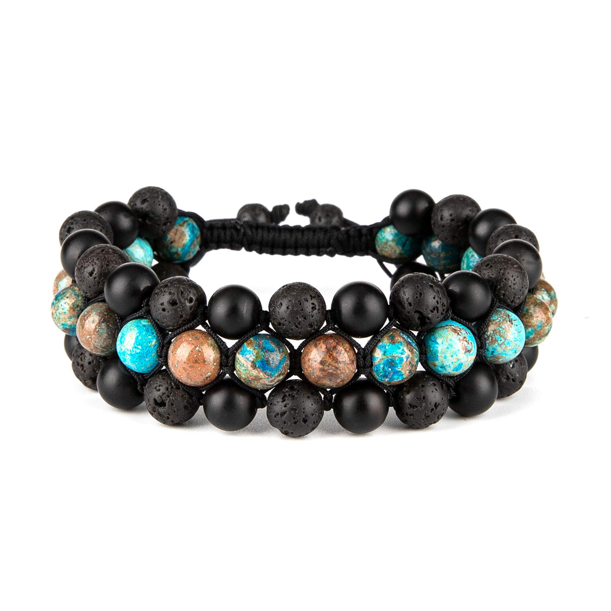 8mm Natural Lava Rock Stone Bracelets for Men (Sea Sediment + Lava Rock + Agate)