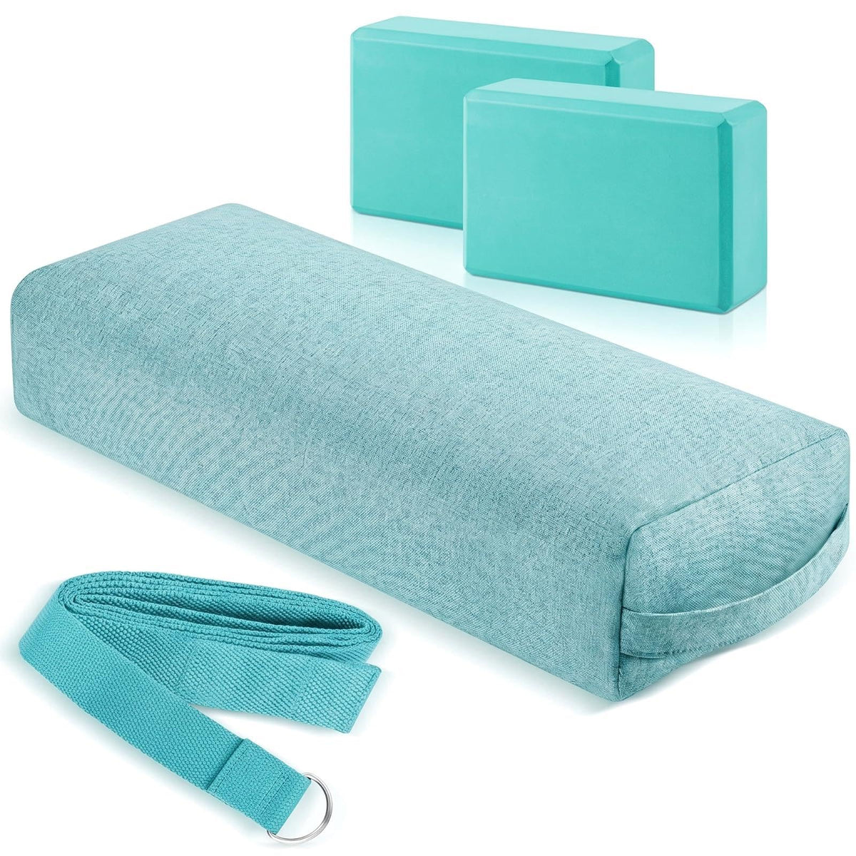 4 Pcs Yoga Bolster Pillow Blocks with Strap Set (Green)
