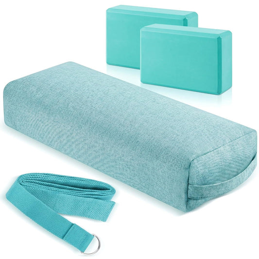 4 Pcs Yoga Bolster Pillow Blocks with Strap Set (Green)