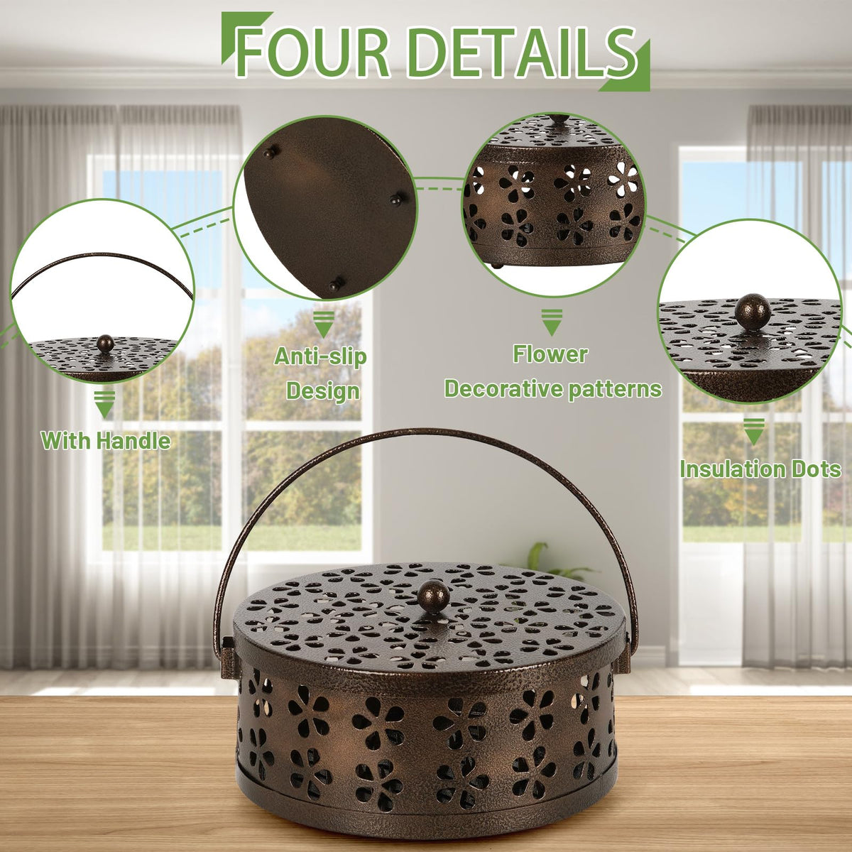 2 Pack Portable Mosquito Coil Holder with Handle (Bronze+black)