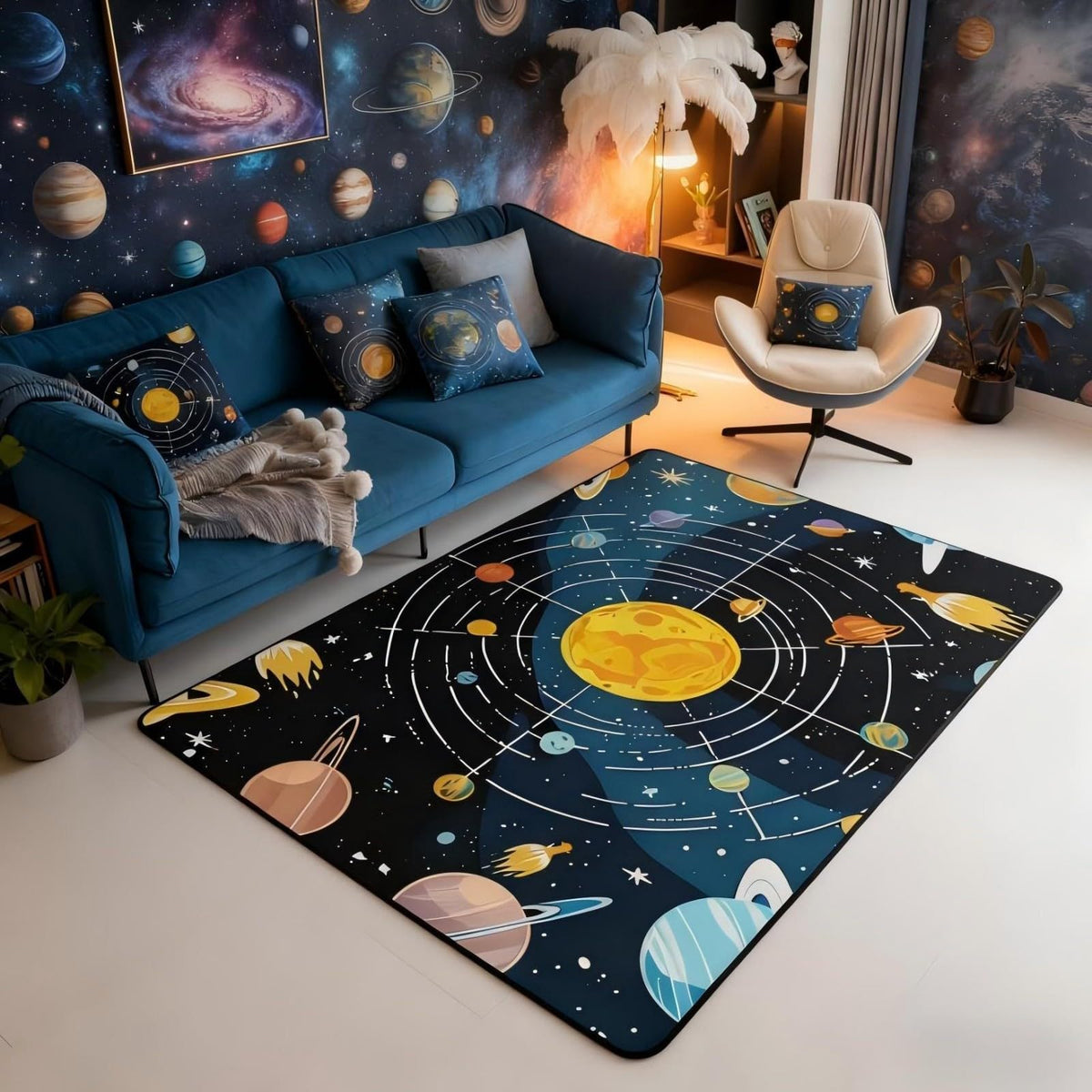 Outer Space 3 x 5 Area Rug Universe Solar System Rugs for Living Room (Orange Black Blue / 3'3" x 4'11" (Rectangular))