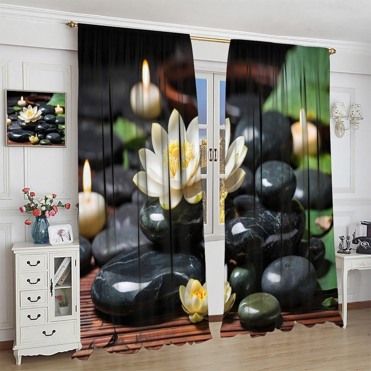 Zen Lotus Blackout Curtains for Bedroom (26"W x 84"L (Pack of 2) / Style-7)